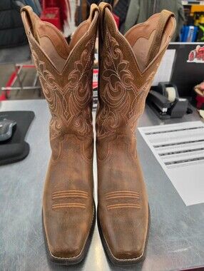 Ariat Brown Distressed Leather Western Boots with Embroidered Shaft 10W